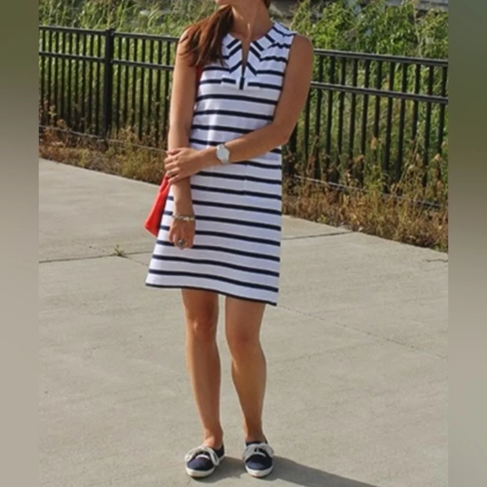 Kate Spade New York Women’s Small Tropez Navy/White Stripe Cotton‎ Shift Dress